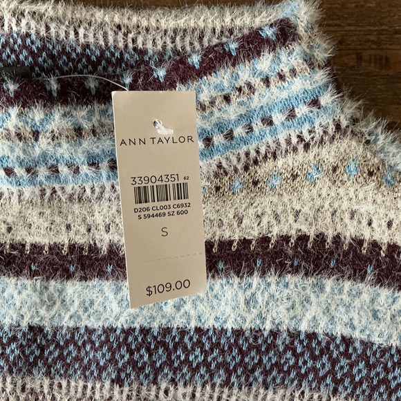 Ann Taylor Fare Isle Funnel Neck Sweater in Blues, Browns, and Gold Stripes - Picture 5 of 6